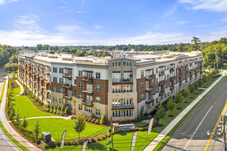 Apartment exterior drone shot